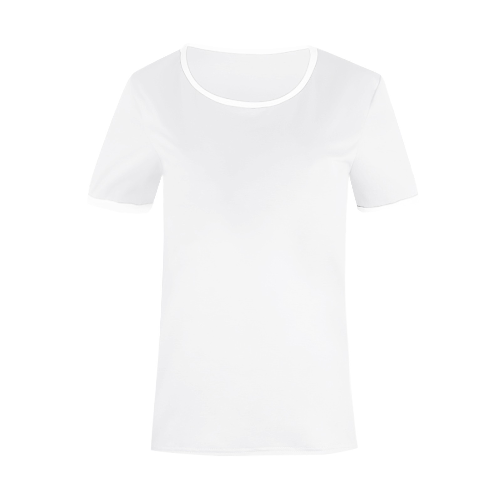 thumbnail image 5 of Top de manga corta con cuello redondo y ribete blanco de verano para mujer - Suéter holgado, poliéster/spandex, informal - Tallas S-XXXXXL, 5 of 5